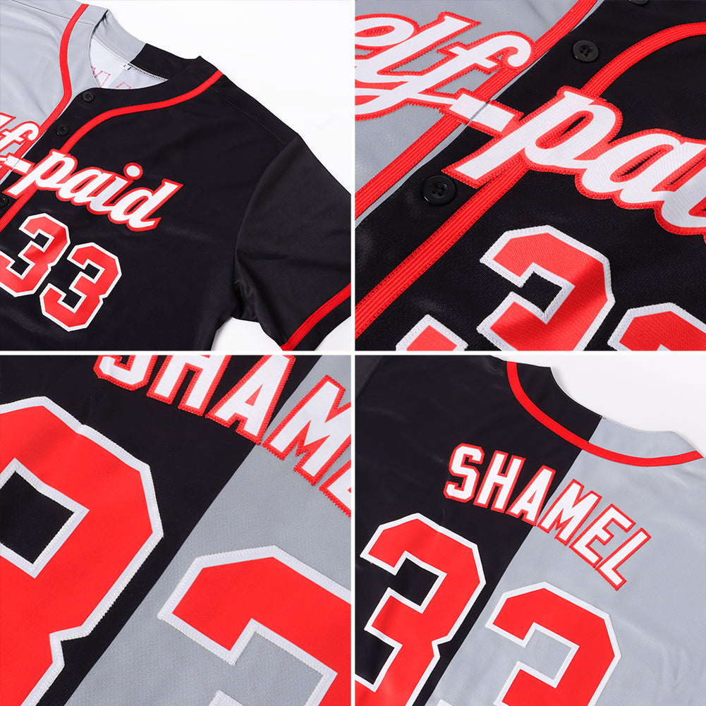 Custom Black Red-Gray Authentic Split Fashion Baseball Jersey