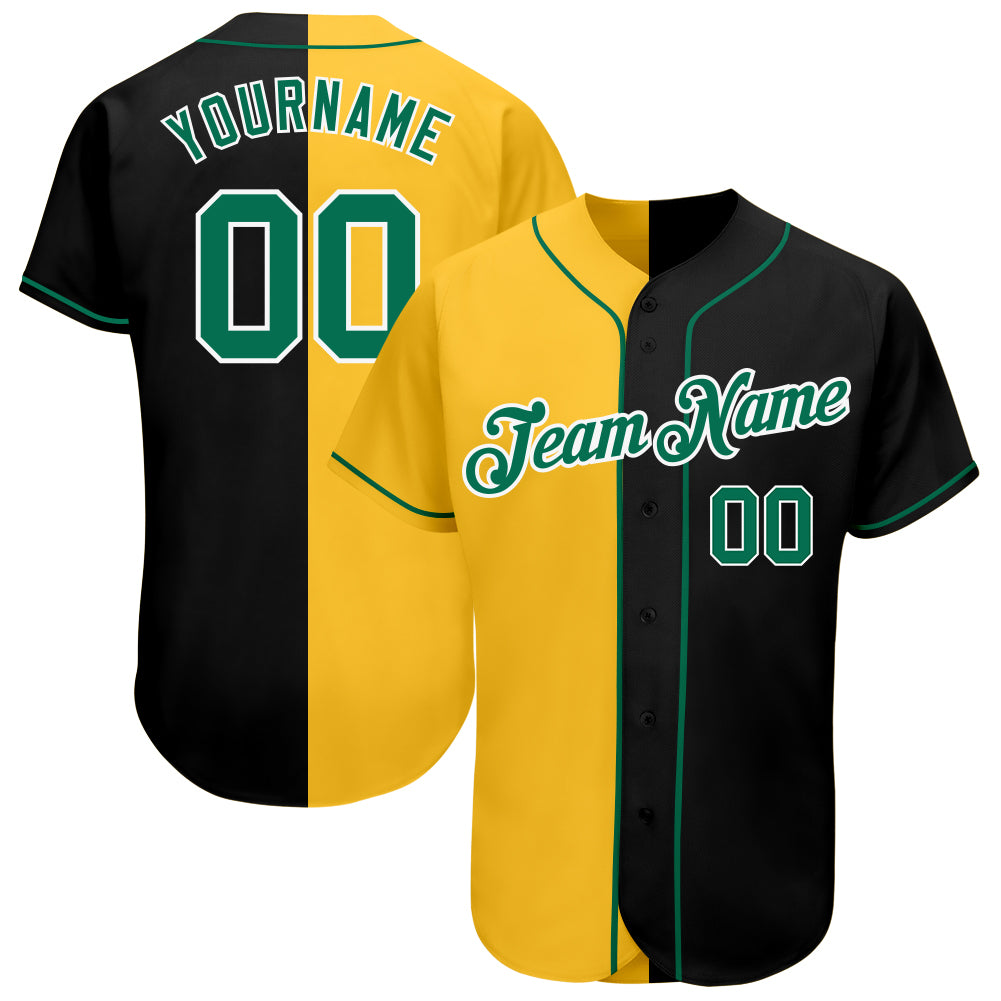 Custom Black Kelly Green-Yellow Authentic Split Fashion Baseball Jersey