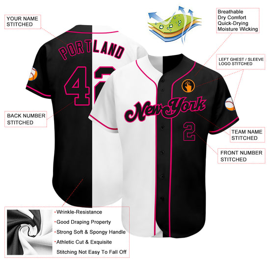 Custom White-Black Pink Authentic Split Fashion Baseball Jersey