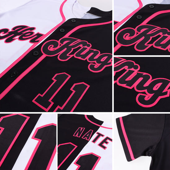 Custom White-Black Pink Authentic Split Fashion Baseball Jersey