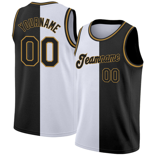 Custom White-Black Old Gold Authentic Split Fashion Baseball Jersey in 2023