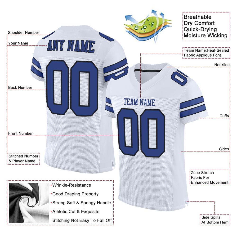 Custom White Royal-Black Mesh Authentic Football Jersey