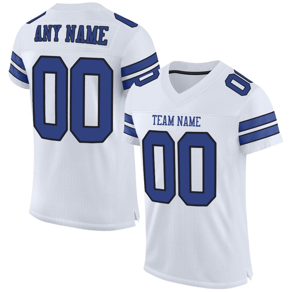 Custom White Royal-Black Mesh Authentic Football Jersey