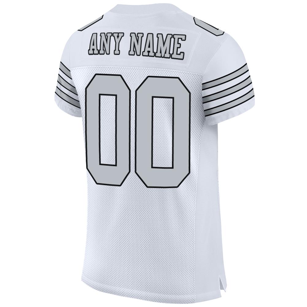 Custom White Silver-Black Mesh Authentic Football Jersey