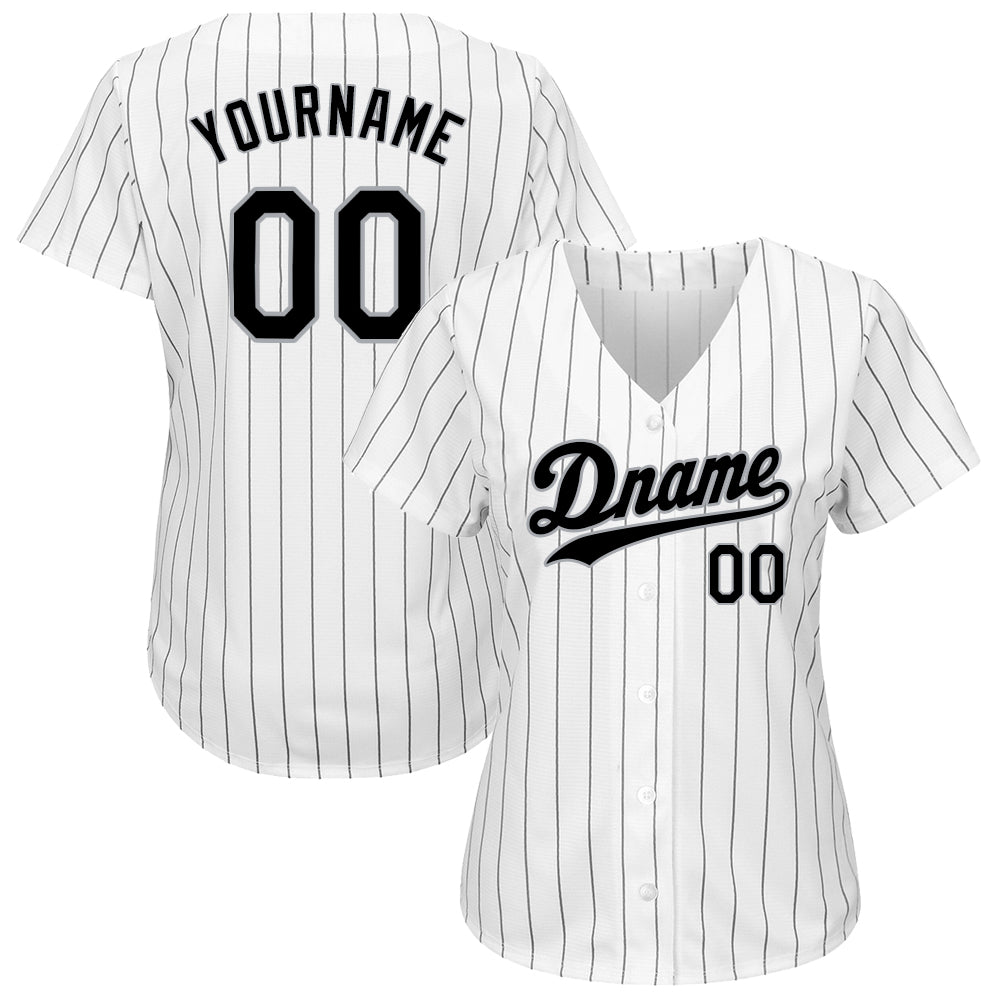 Custom White Black Pinstripe Black-Gray Authentic Baseball Jersey