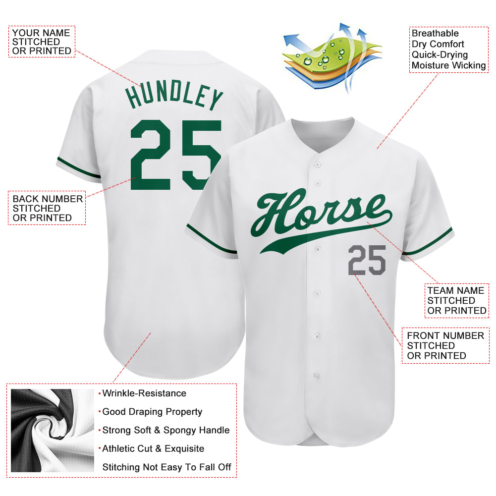 Custom White Kelly Green-Gray Authentic St. Patrick's Day Baseball Jersey