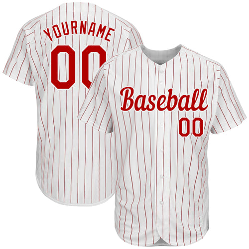 Custom White Red Pinstripe Red-Black Authentic Basketball Jersey
