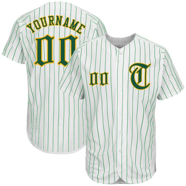 Custom White Kelly Green Pinstripe Kelly Green-Gold Authentic Baseball Jersey