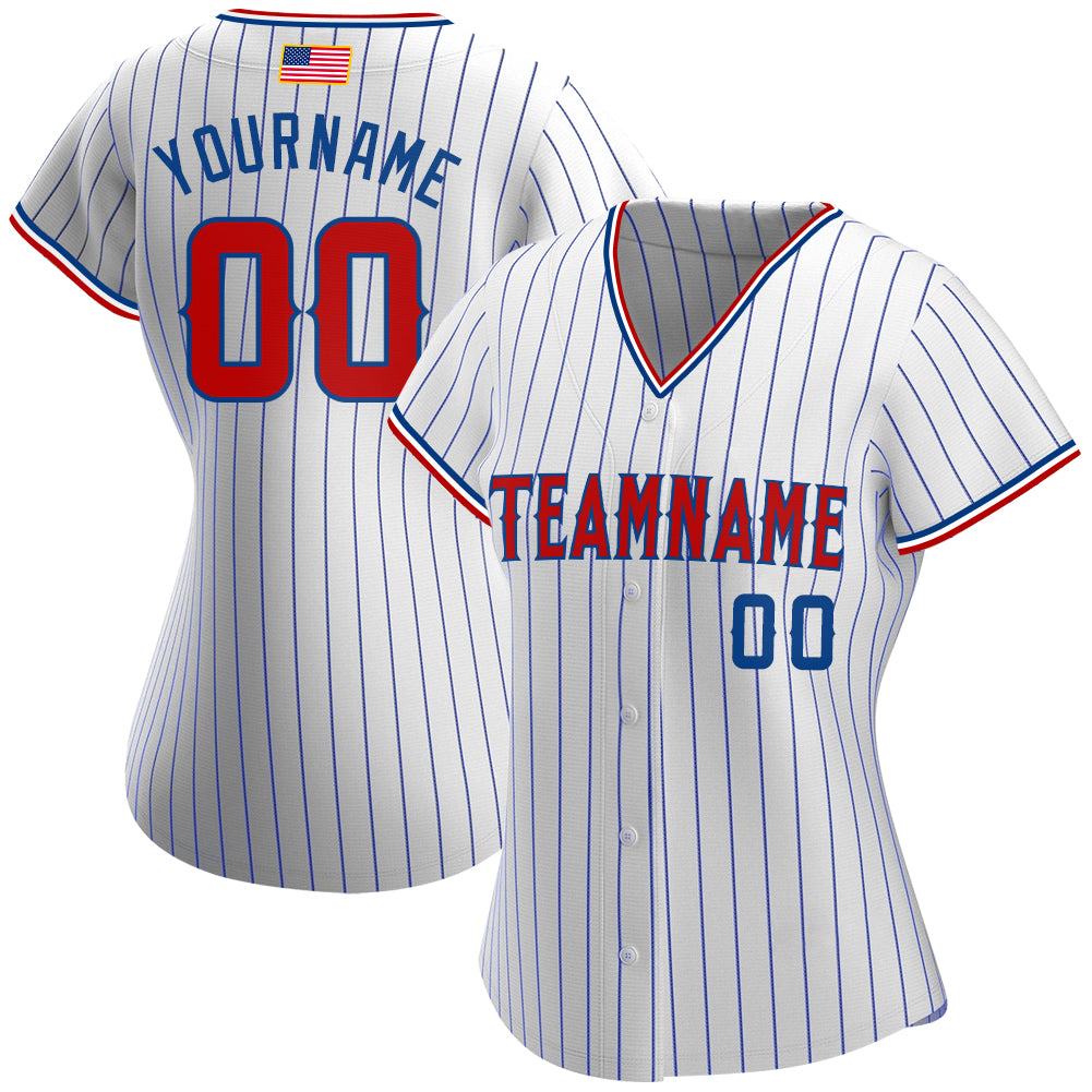 Custom White Royal Pinstripe Red-Royal Authentic American Flag Fashion Baseball Jersey