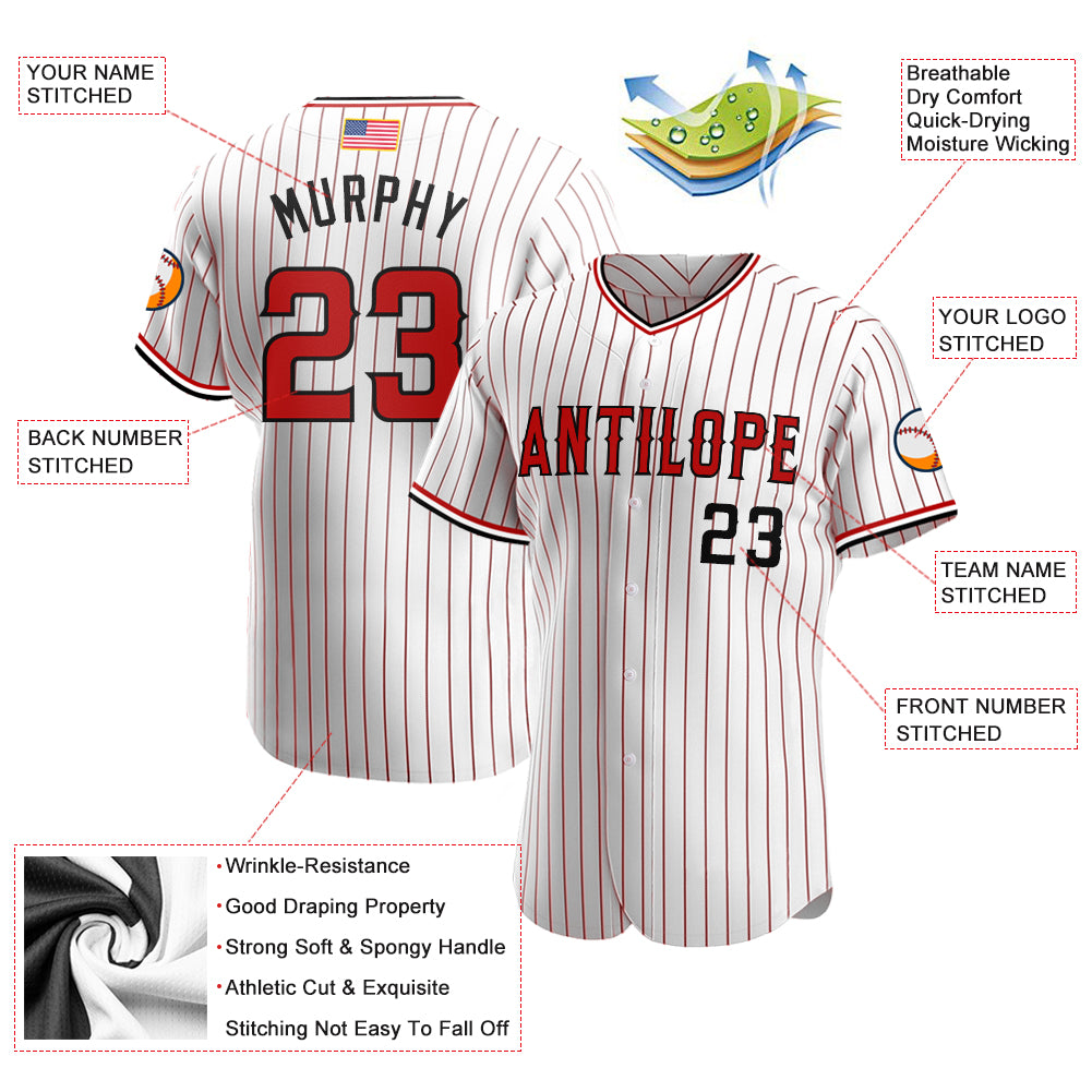 Custom White Red Pinstripe Red-Black Authentic American Flag Fashion Baseball Jersey