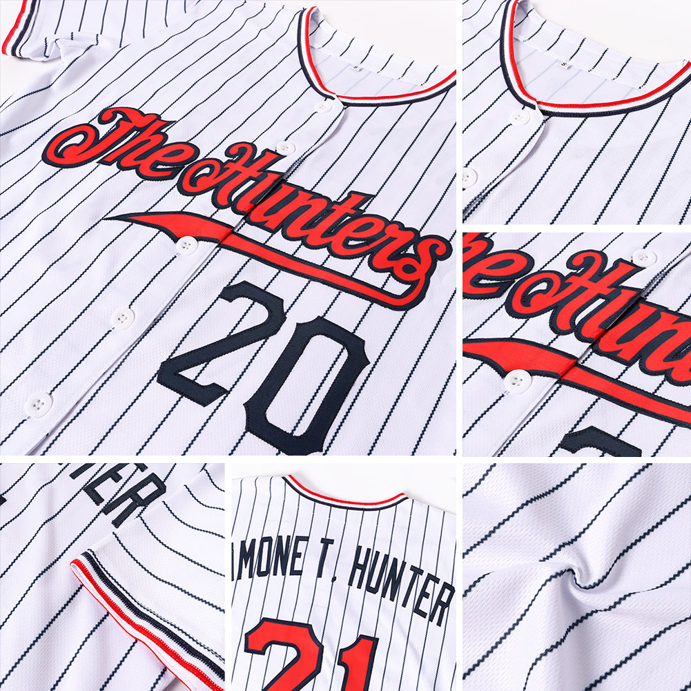 Custom White Black Pinstripe Red-Black Authentic Baseball Jersey