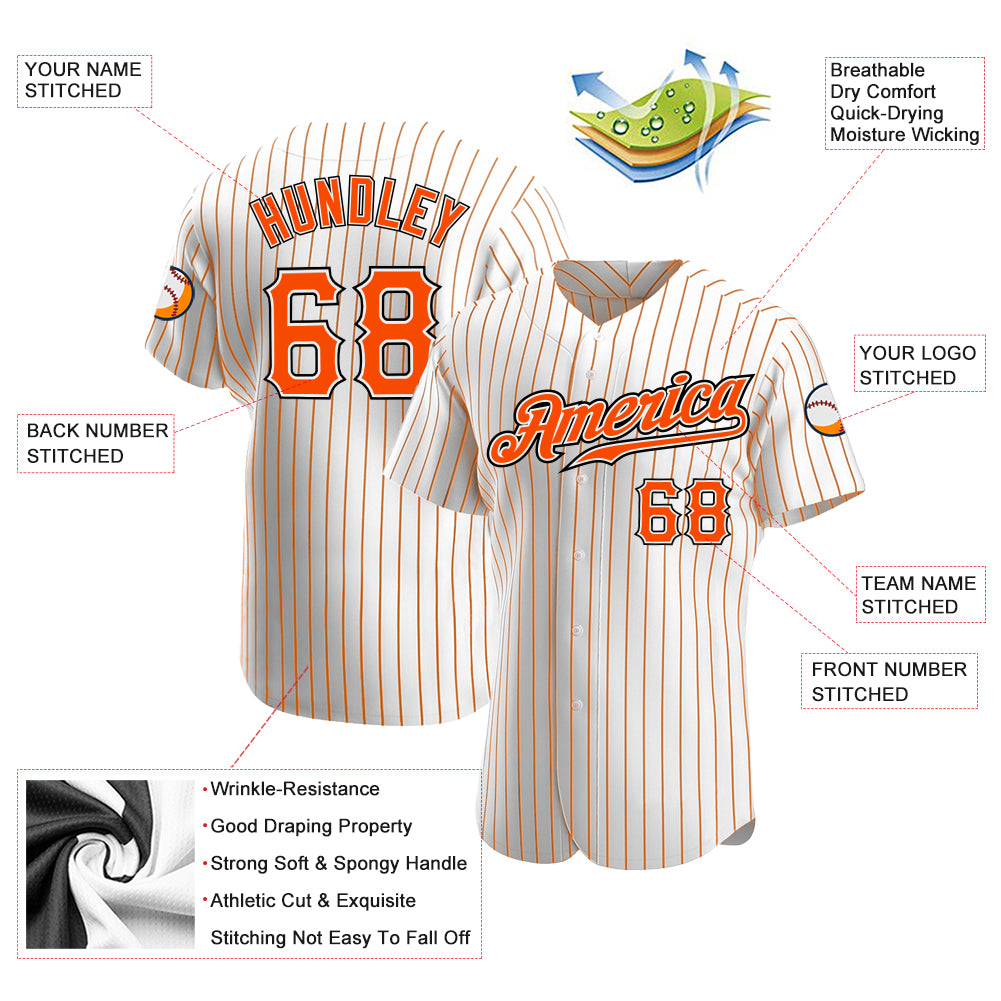 Custom White Orange Pinstripe Orange-Black Authentic Baseball Jersey