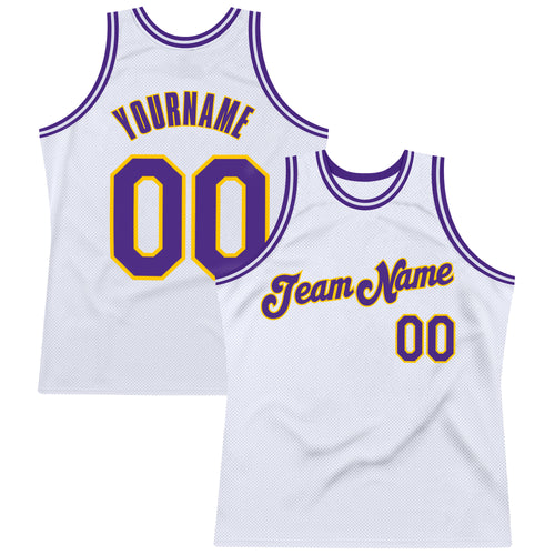 Custom Purple White-Gold Authentic Throwback Rib-Knit Baseball Jersey Shirt